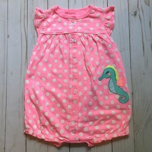Neon Pink Polka Dot Seahorse Onesie Romper Beach